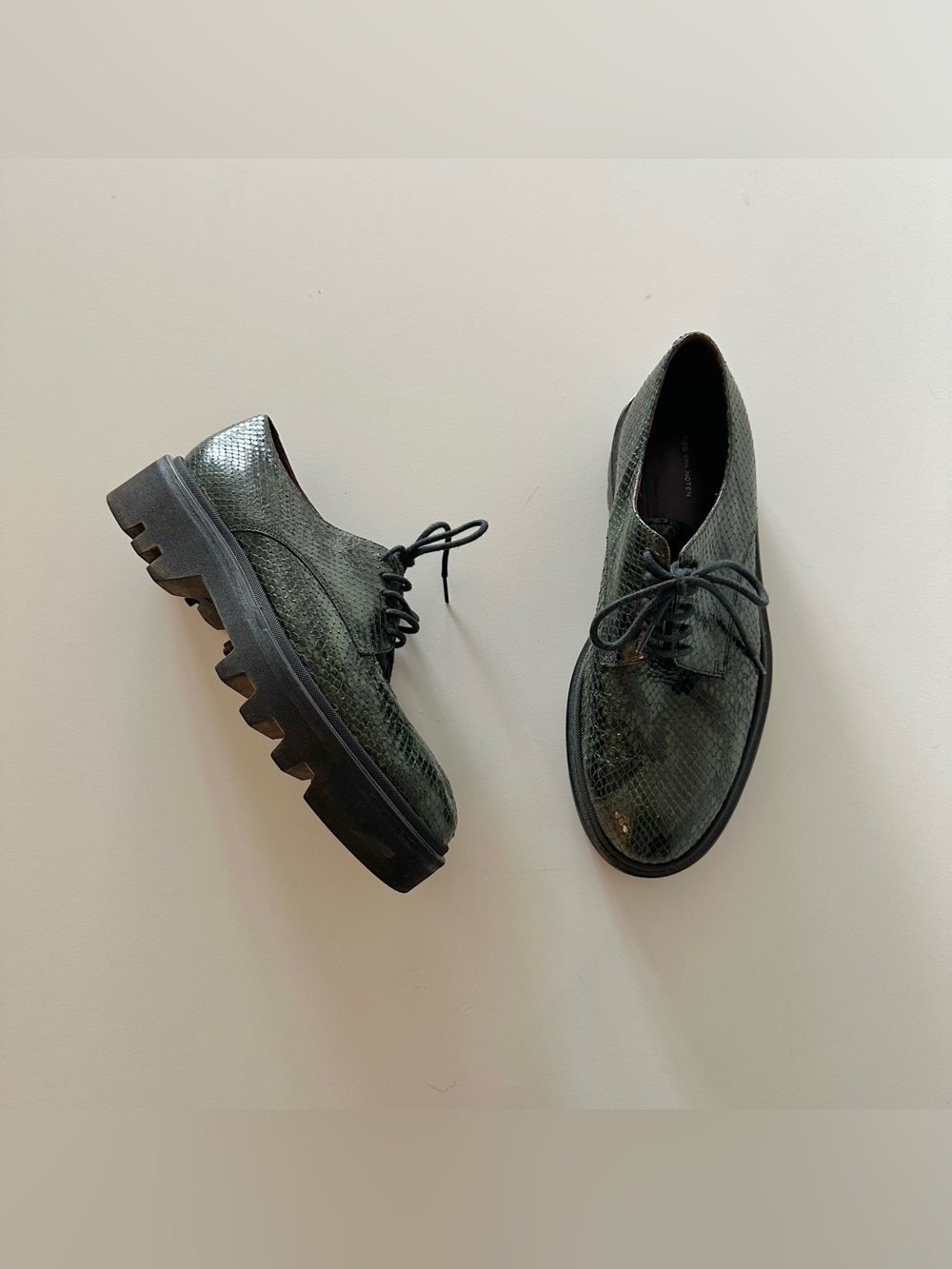 Dries Van Noten Green Snakeskin Python Derby Lug Sole Shoes 39 US 9 Avant Garde - Picture 2 of 8